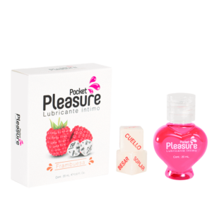 Lubricante Pocket Pleasure Frambuesa x 20ml + Dados Eróticos